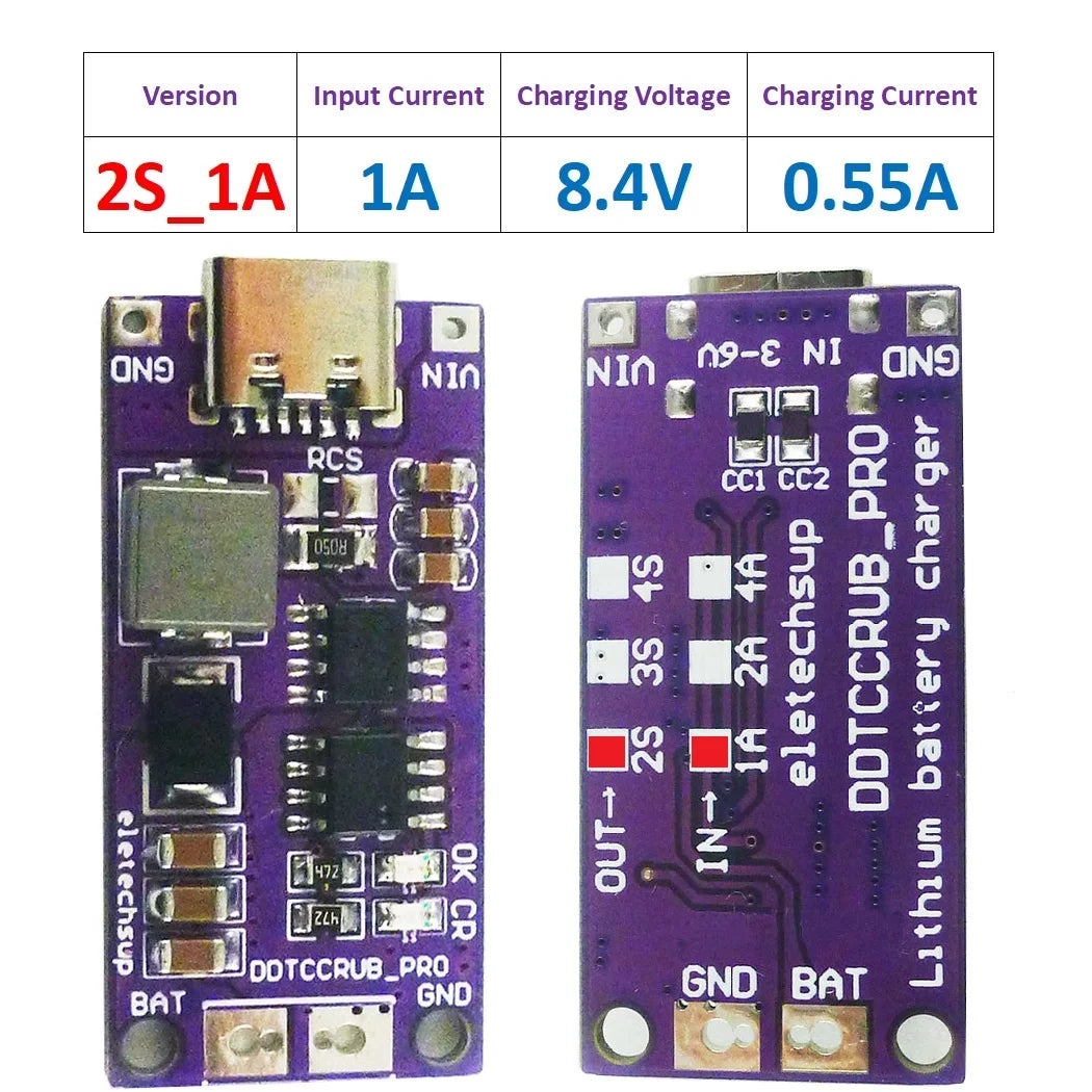DDTCCRUB 1-4Cell Type-C to 4.2V 8.4V 12.6V 16.8V LiPo Li-Ion Battery Pack Portable Charger Diy Outdoor Emergency Power Supply Solar Panel