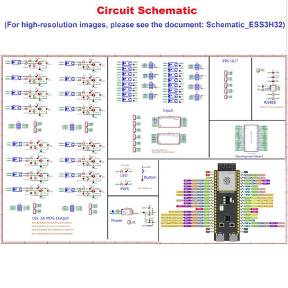 ESS3H32 16DI-16DO RS485 ESP32-S3 expansion board Wi Fi BLE 3A MOS PWM digital analog output solid-state relay module  44PIN ESP32 S3