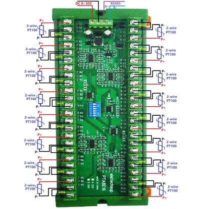 PTA8E16 16CH DC 12V 24V Temperature Analog PT100 Resistance RS485 Collector Modbus RTU -40-500 High Temperature Acquisition Board