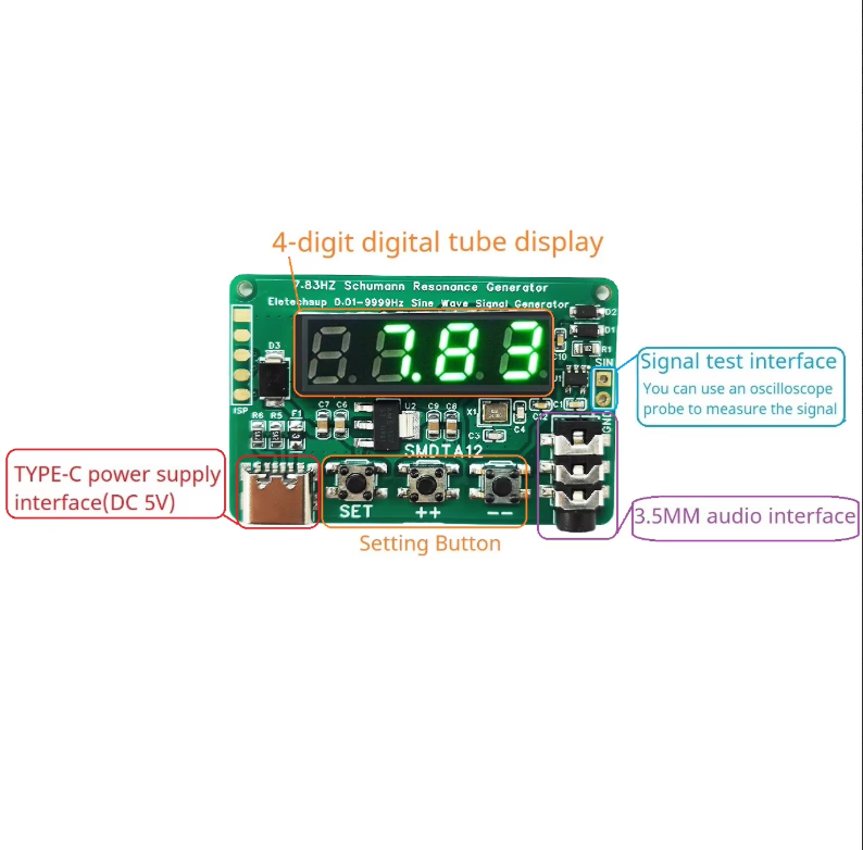 SMDTA12 7.83HZ Earth HeartBea Resonances Resonances 0.01Hz~9999Hz Sine Wave Signal Generator