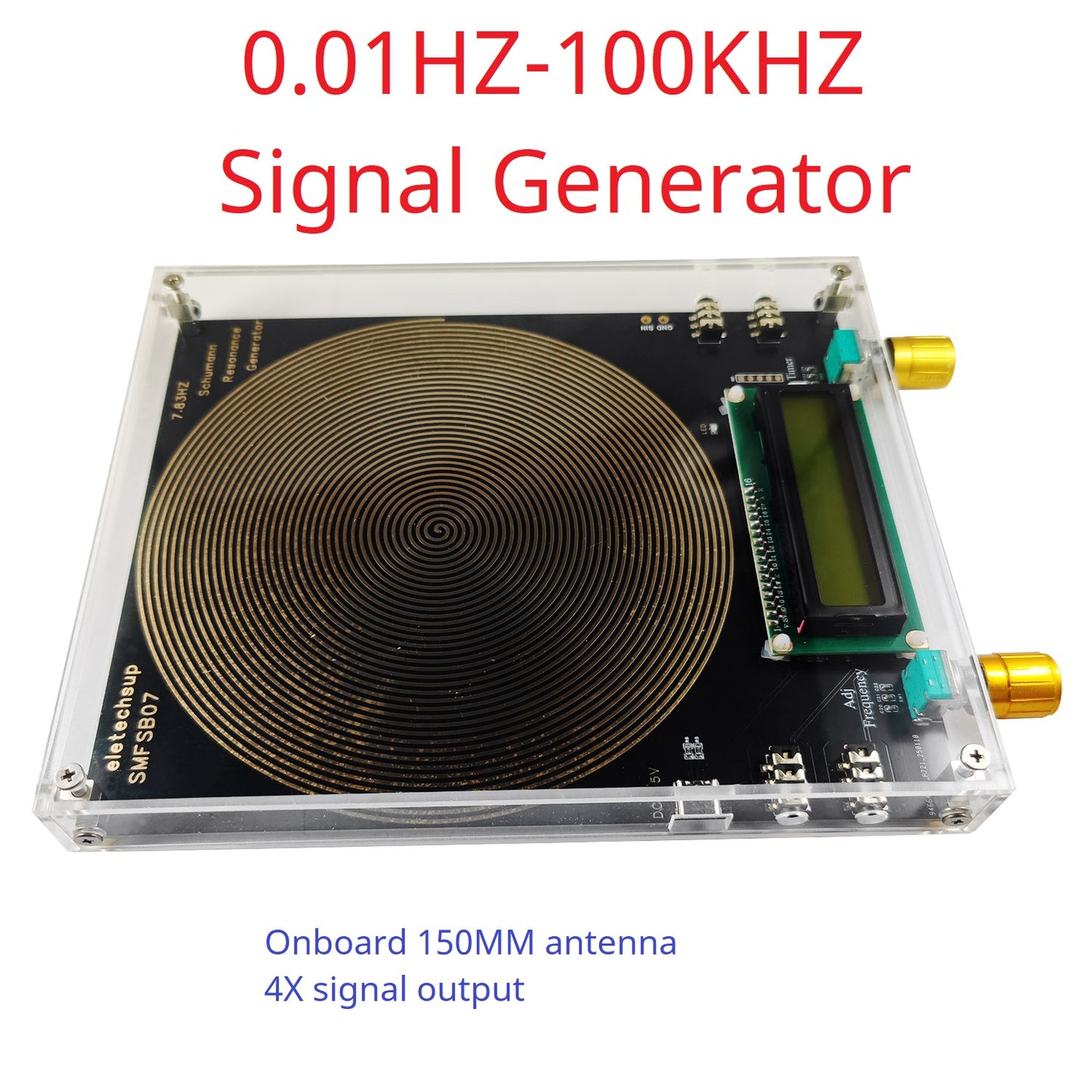SMFSB07 7.83Hz Schumann Resonance Generator 0.01Hz-100kHz Adjustable 4 Outputs Timer 150mm Antenna for Meditation Biohacking 5V DC