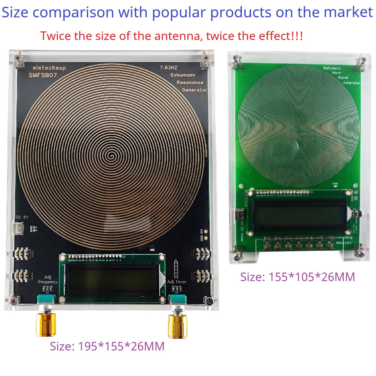 SMFSB07 7.83Hz Schumann Resonance Generator 0.01Hz-100kHz Adjustable 4 Outputs Timer 150mm Antenna for Meditation Biohacking 5V DC