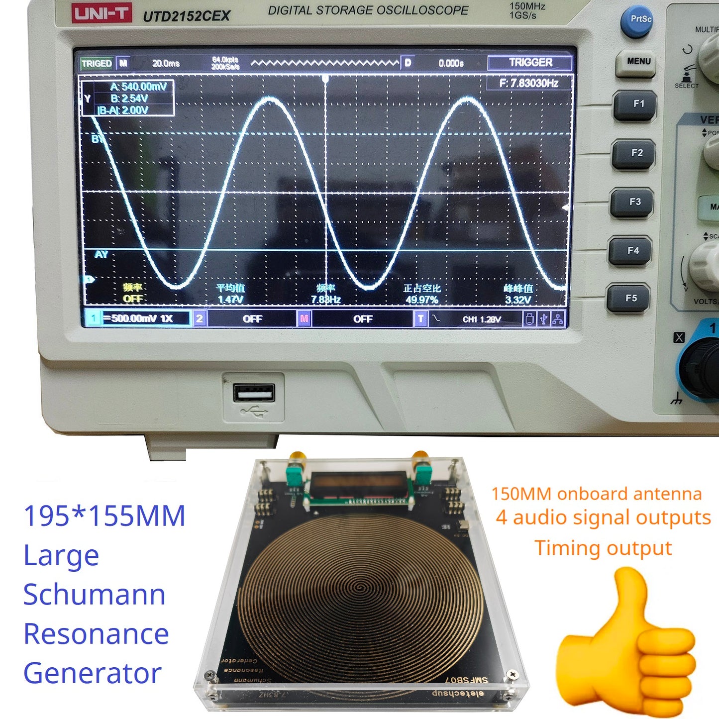 SMFSB07 7.83Hz Schumann Resonance Generator 0.01Hz-100kHz Adjustable 4 Outputs Timer 150mm Antenna for Meditation Biohacking 5V DC