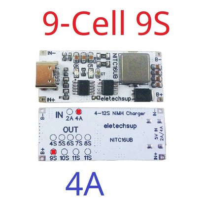 NITC16UB 2A/4A 4-12 Cell NIMH Charger Module TYPE-C DC 5V Boost BMS CC/CV NiCd for 4.8V 6V 7.2V 8.4V 9.6V 10.8V 12V 13.2V 14.4V Battery