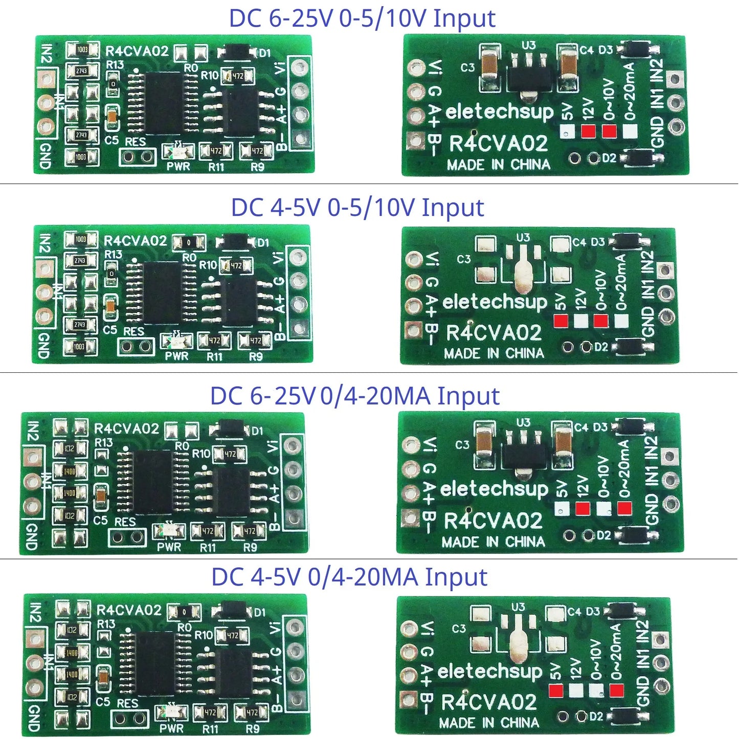 R4CVA02 Mini 2CH Modbus RTU RS485 A/D Converter for 4-20mA  0-5V 0-10V Input Signal 4-25VDC R4CVA02
