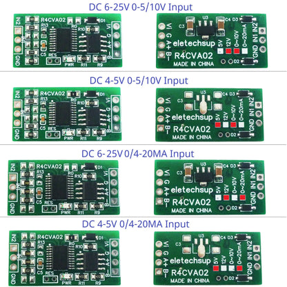 R4CVA02 Mini 2CH Modbus RTU RS485 A/D Converter for 4-20mA  0-5V 0-10V Input Signal 4-25VDC R4CVA02