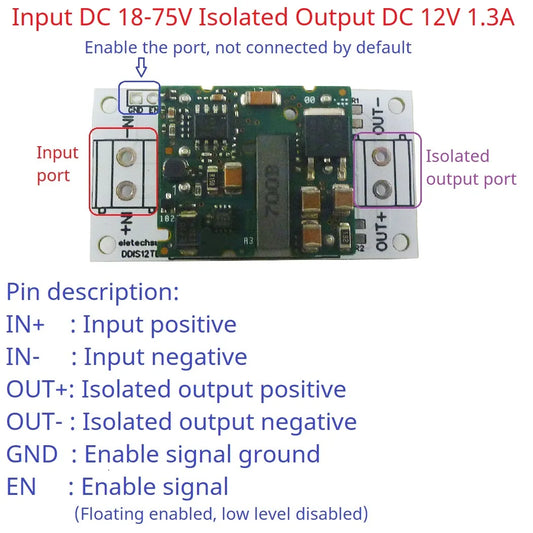 DDIS12TD Electric Bicycle Isolated Regulated Power Module DC 36V 48V 60V to 12V 1.3A Step-Down DC-DC Converter Isolation Protection Board