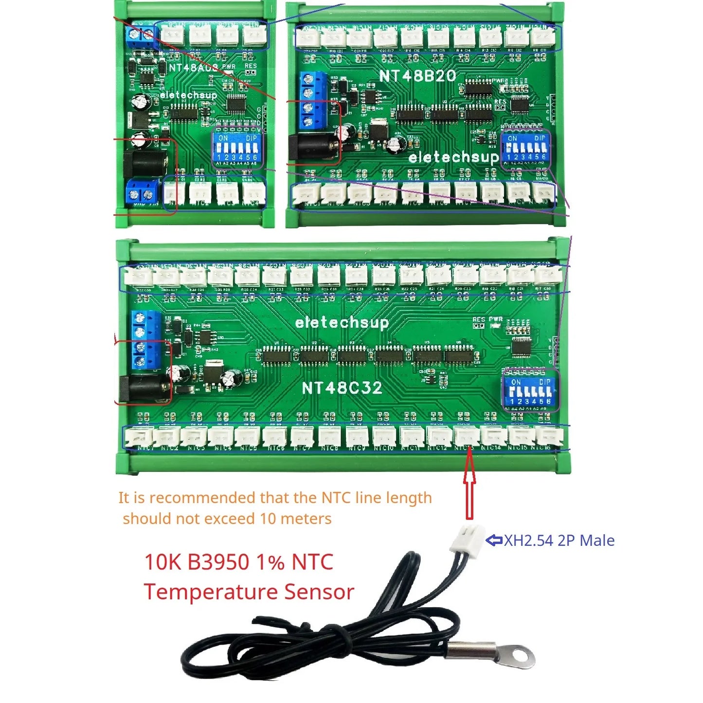 NT48A08 NT48B20 NT48C32 32Ch RS485 Temperature Collector Modbus RTU Relay Board for NTC Sensor Inspection