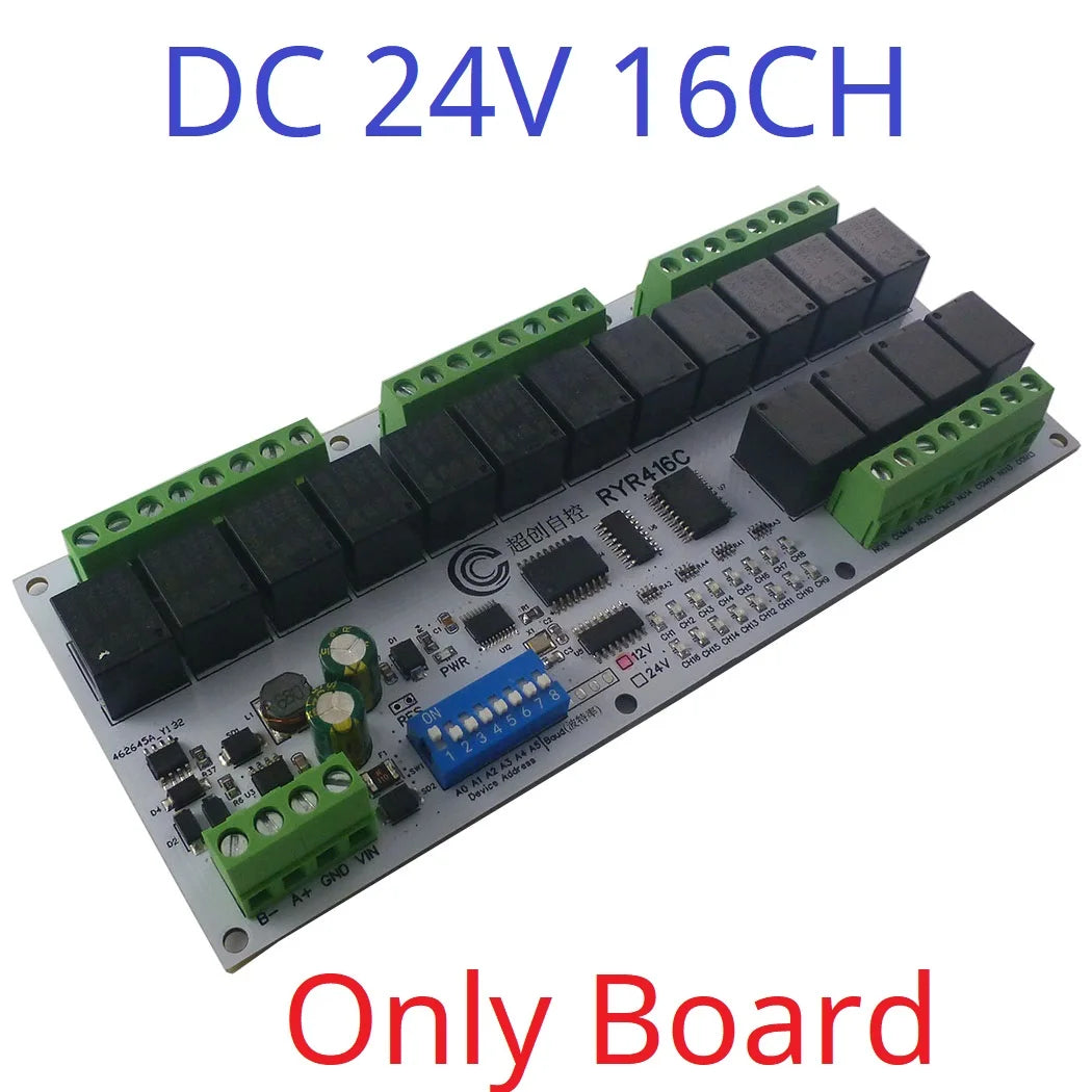 RYR416C 16CH DC 12V 24V Hardware Setup Parameters Modbus Rtu Multifunction RS485 Relay Module PLC HMI IO Expansion Board