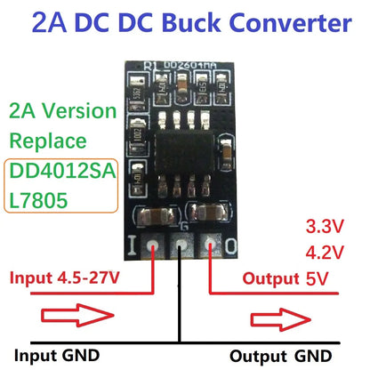 DD2604MA Tiny 2A DC-DC Buck Converter Module 4.5V-27V to 3.3V 4.2V 5V Step-Down Board replace 7805 AMS1117 LM2596 LM338 TO-220 Transistor