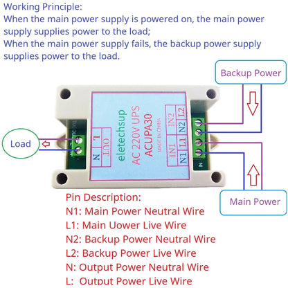 ACUPS22 ACUPA30 10A 220V UPS Module 50 60HZ Automatic Power Transfer Switch for Household Appliances Refrigerator Fish Tank Air Conditioner