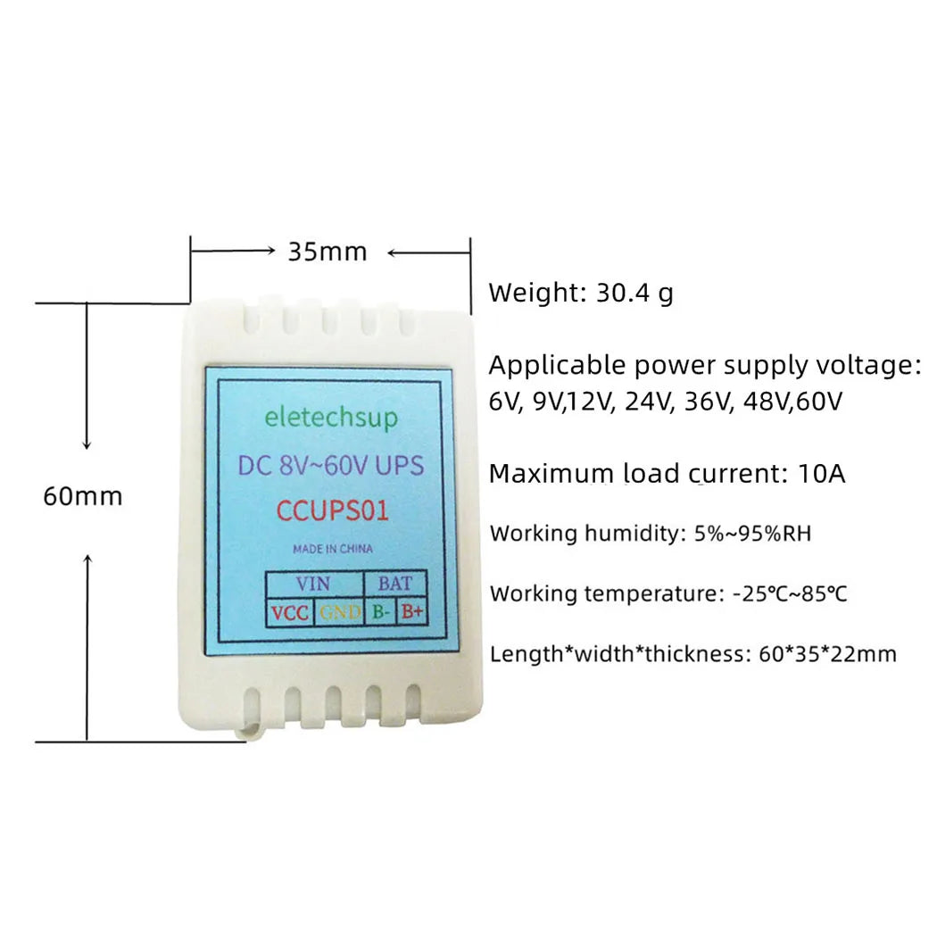 CCUPS01 DC 6V-60V UPS Automatic Switching Power-OFF Protection Module for WIFI Router Camera PTZ Security Equipment