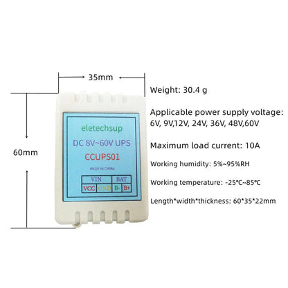CCUPS01 DC 6V-60V UPS Automatic Switching Power-OFF Protection Module for WIFI Router Camera PTZ Security Equipment