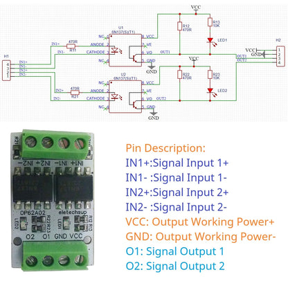 OP62A02 10M High-Frequency 3.3V 5V GPIO Logic Level Converter Board PWM Signal 5000Vrms Optical Isolation Module PNP NPN OP62A02