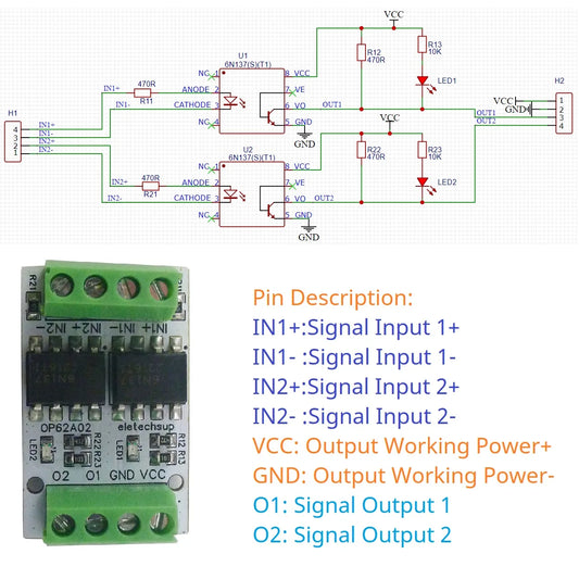 OP62A02 10M High-Frequency 3.3V 5V GPIO Logic Level Converter Board PWM Signal 5000Vrms Optical Isolation Module PNP NPN OP62A02