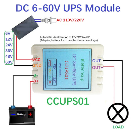 CCUPS01 DC 6V-60V UPS Automatic Switching Power-OFF Protection Module for WIFI Router Camera PTZ Security Equipment
