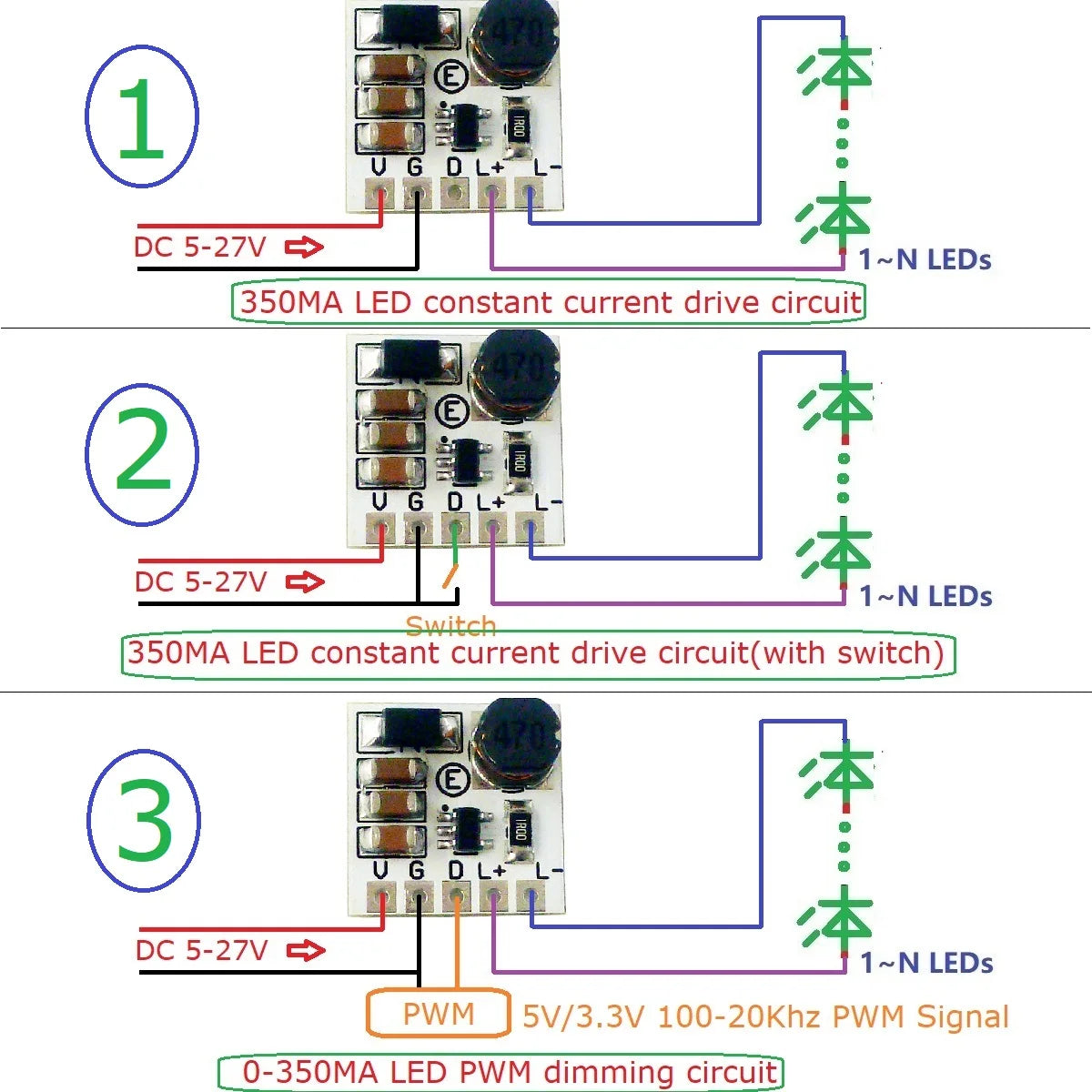 LD2635MA mini size DC 5-24V Step-downLED Constant Current Dimming Module PWM Adjustable Controller