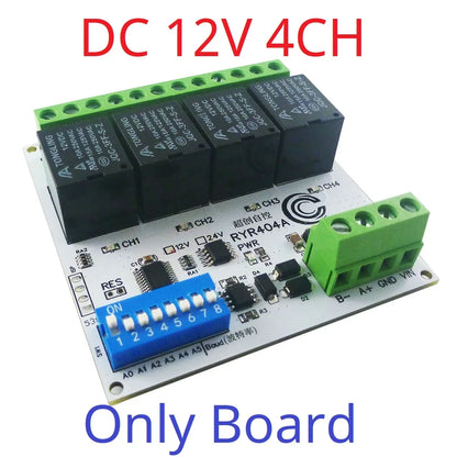 RYR404A 4CH DC 12V 24V Modbus RTU RS485 DO Relay Module DIP Switch Setting Parameters With DIN BOX