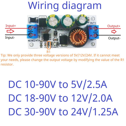 ND9024TA 2.5A DC 10-90V to 5V 12V 24V DC-DC Converter High-Voltage Buck Regulator Module for Lion Lipo LiFePO4 Lead-acid Solar battery
