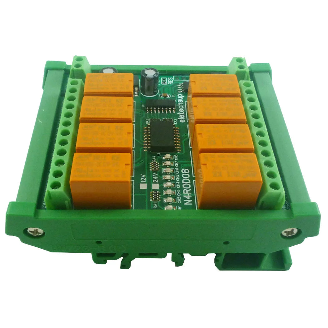 N4ROD08 DC 12V-24V 8 Channels Micro Size & Low Power Consumption RS485 RS422 Relay Board DIN C35 Rail Mount Box for PLC HMI