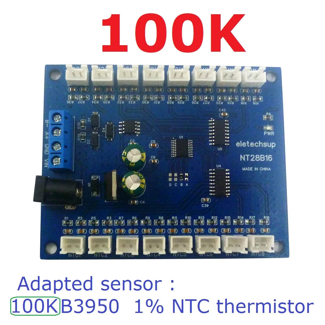 NT28B16 DC 12V 24V 16CH RS485 Temperature Collector Module Resistance measurement Multimeter 10K/20K/50K/100K B3950 NTC Sensor
