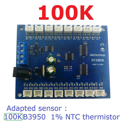 NT28B16 DC 12V 24V 16CH RS485 Temperature Collector Module Resistance measurement Multimeter 10K/20K/50K/100K B3950 NTC Sensor