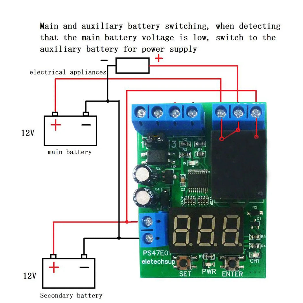 PS47E01 Switch Control Board for DC 12V 24V LED Digital Relay Module, Voltage Detection Charging Discharge Monitor Test