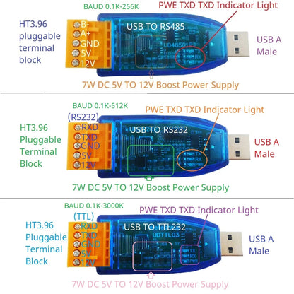 UDTTL03 UD23202 UD48501 12V 5V VCC Output USB to RS485 RS232 TTL Converter UART PC COM Serial Port Module for PLC IO HMI MCU PTZ Smart Home Debugging