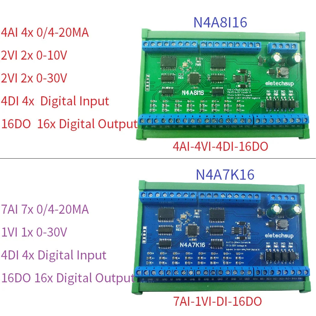 N4A7K16 N4A8I16 Digital Analog Mixed Acquisition Module with 24CH RS485 Remote I/O and 0-20MA 4-20MA Support