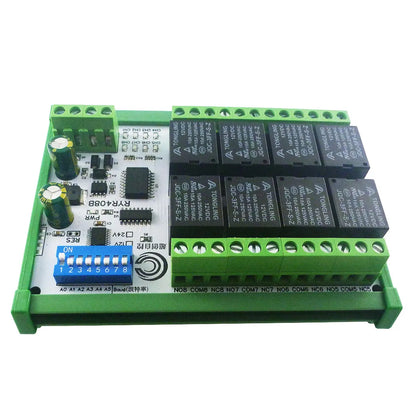 RYR408B 8CH DC 12V 24V Modbus Relay Module(DIP Switch Set Parameters)