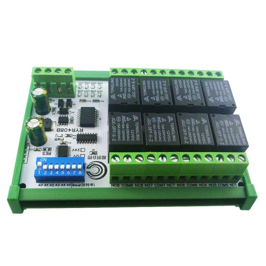 RYR408B 8CH DC 12V 24V Modbus Relay Module(DIP Switch Set Parameters)