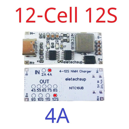 NITC16UB 2A/4A 4-12 Cell NIMH Charger Module TYPE-C DC 5V Boost BMS CC/CV NiCd for 4.8V 6V 7.2V 8.4V 9.6V 10.8V 12V 13.2V 14.4V Battery