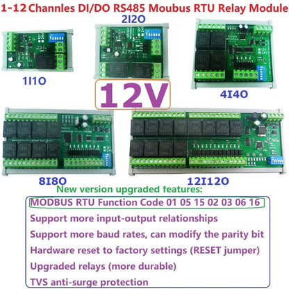 10IOA01 10IOA02 10IOA04 10IOA08 10IOA12 DC12V 1-12Ch Digital Switch DiDo Multifunction RS485 PLC IO Expanding Board Standard Modbus RTU Relay Module