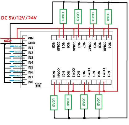 RF23G08 8Ch 433.92M EV1527 Learning Code OOK ASK RC Multi-function Remote Control Module DC 5V 12V 24V
