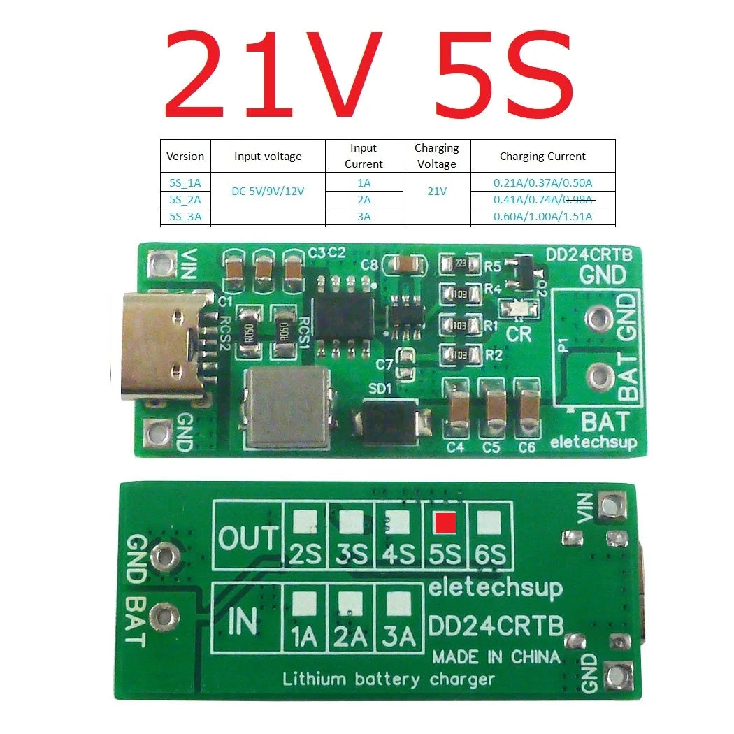 DD24CRTB 8.4V 12.6 16.8 21V 25.2V Step-up Boost Charger Module for 7.4V 11.1V 14.8V 18.5V 22.2V 18650 Battery Pack2-6S Type-c Multi-cell