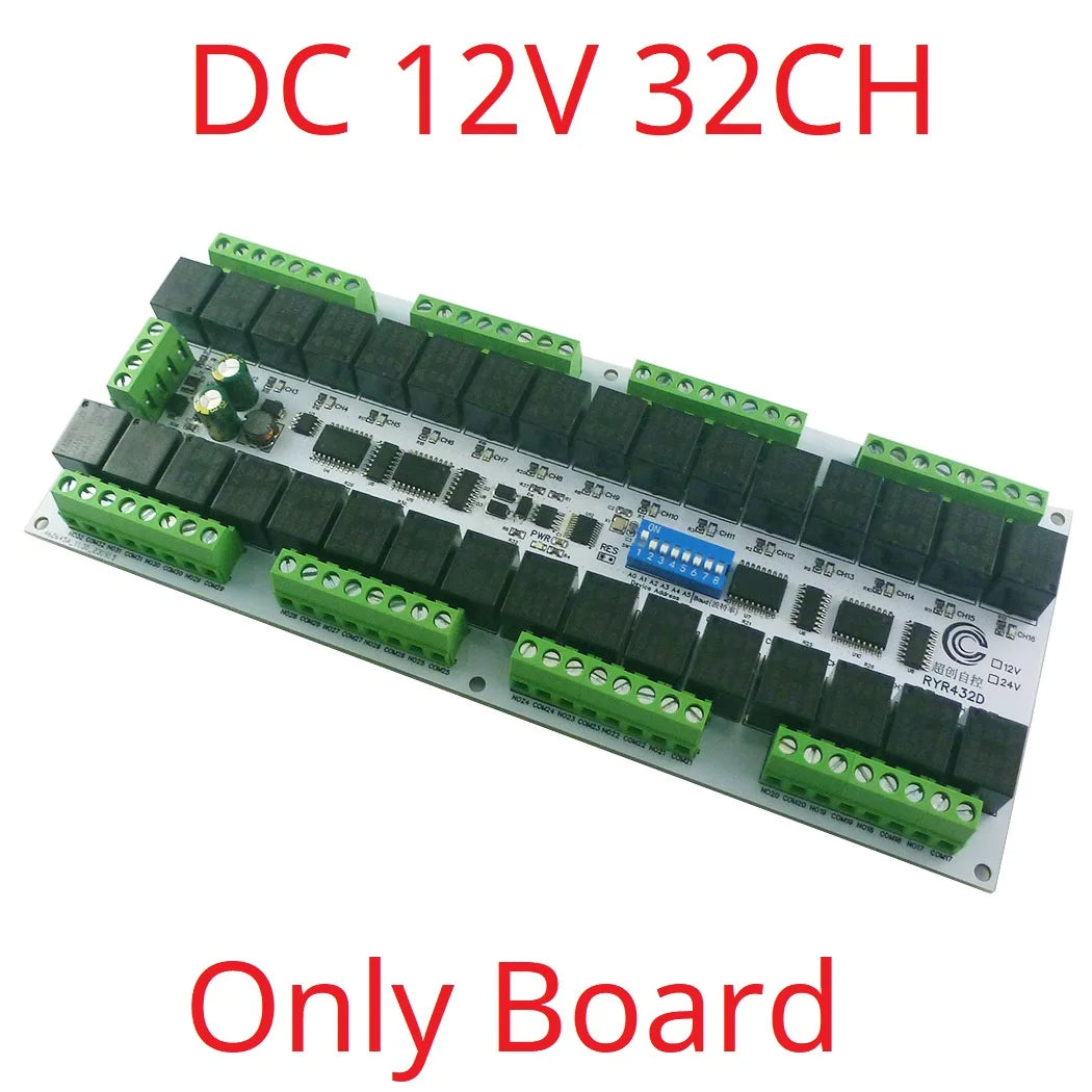 RYR432D Easy to Install DIN Rail Box DIP Switch Setup Parameters DC 12V 24V 20A 32CH Modbus RTU RS485 Relay Module RYR432D
