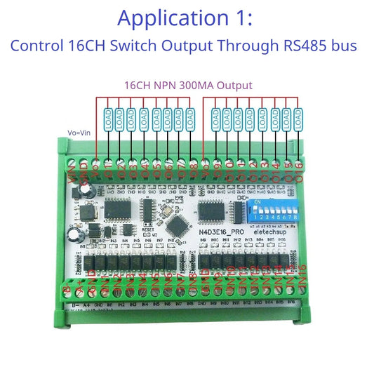 N4D3E16 16ch Bidirectional Full-duplex Transparent Transmission of Digital IO RS485 TVS Modbus RTU Module N4D3E16 Pro DIP Switch Board