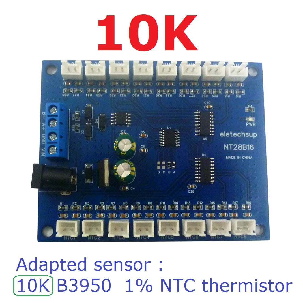 NT28B16 DC 12V 24V 16CH RS485 Temperature Collector Module Resistance measurement Multimeter 10K/20K/50K/100K B3950 NTC Sensor