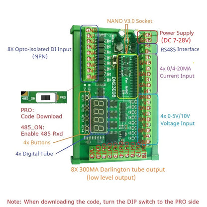 DN24F08 DN23E08 8AI-8DI-8DO Multifunction IO Expanding Module for ARDUINO NANO V3.0 RS485 Modbus RTU Open PLC LED Current Voltage Sensor