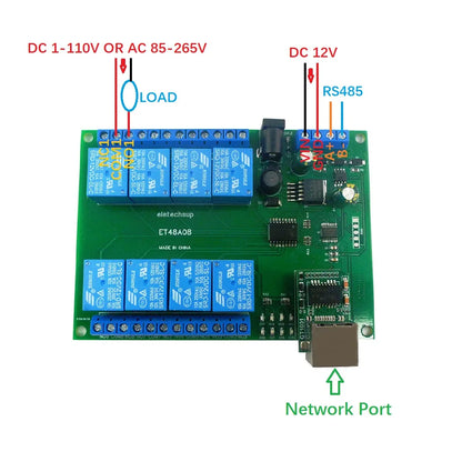 ET48A08 2 IN 1 8Ch Network Ethernet RS485 Relay Modbus RTU Slave TCP/IP UDP UART Switch Module PLC Industrial Control Board