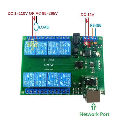 ET48A08 2 IN 1 8Ch Network Ethernet RS485 Relay Modbus RTU Slave TCP/IP UDP UART Switch Module PLC Industrial Control Board