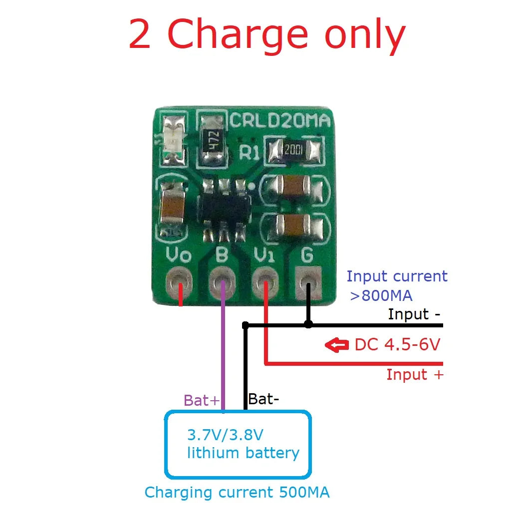 CRLD20MA Automatic Charging Discharging Module Dc 5V To 4.2V Battery Charger & Dc 3.7V 3.8V To 3.3V 3V Ldo Converter 18650 Li-Ion Li-Poly