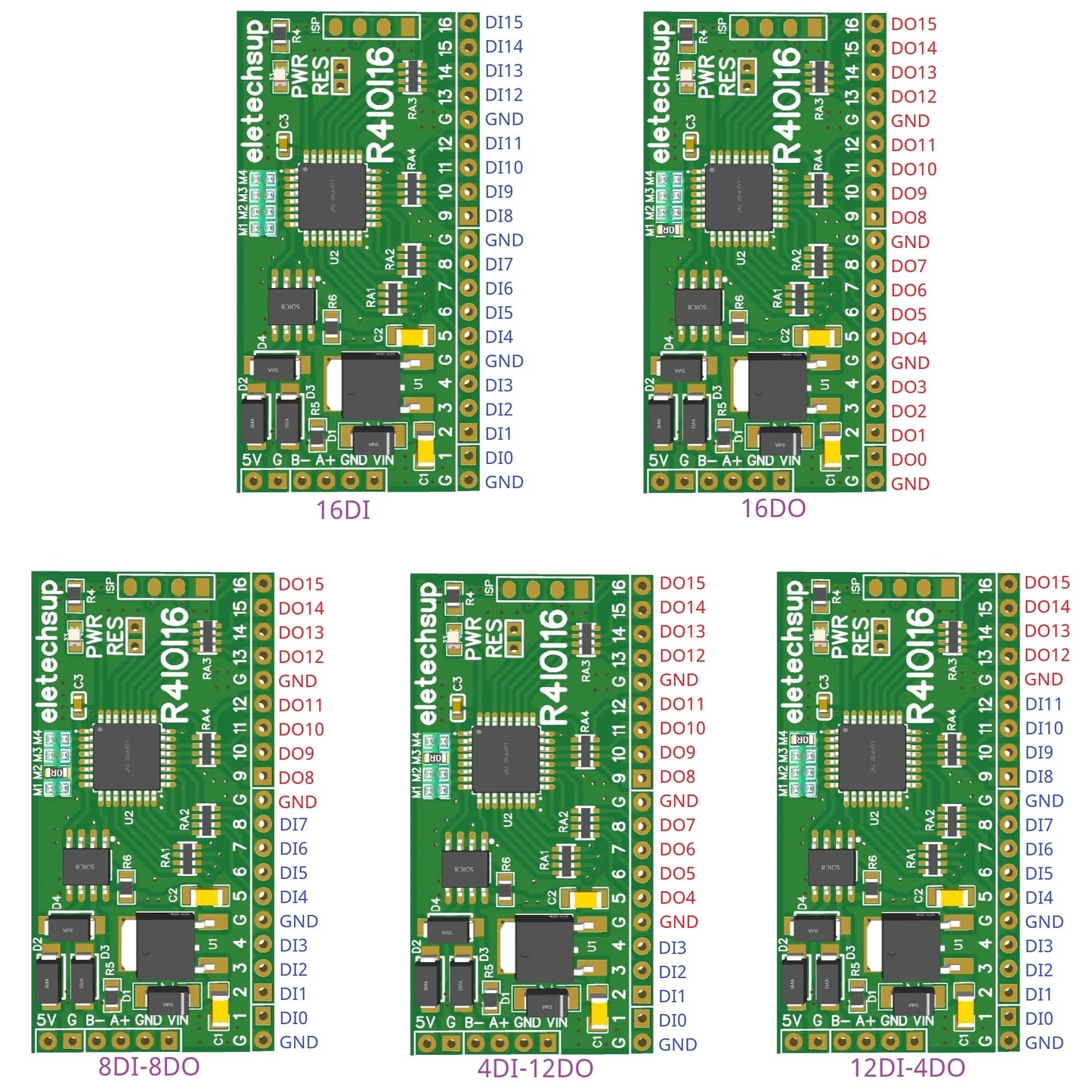 R4IOI16 16DI/16DO/8DI-8DO/4DI-12DO/12DI-4DO Modbus Rtu Digital IO RS485 2.54mm Pin Core Board for Arduino ESP32 ESP8266 PLC Smart Home