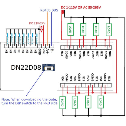 DN22D08 8CH DC 12V 24V Multifunction Delay Timer Switch Board RS485 PLC IO Expanding Module For Arduino NANO V3.0