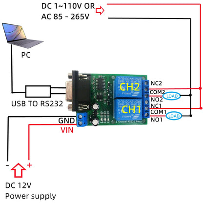 N228D02 DC 12V 24V 2CH DB9 UART Relay Module RS232 Serial Port Switch Board For PC PLC Motor LED PTZ