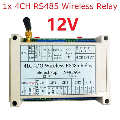 N4RFA04 RT5BF01 DC 12V 24V 433M Wireless RS485 IO Point-to-Point Master-Slave RF Transceiver Relay Swicth Board for Water Pump LED PTZ PLC