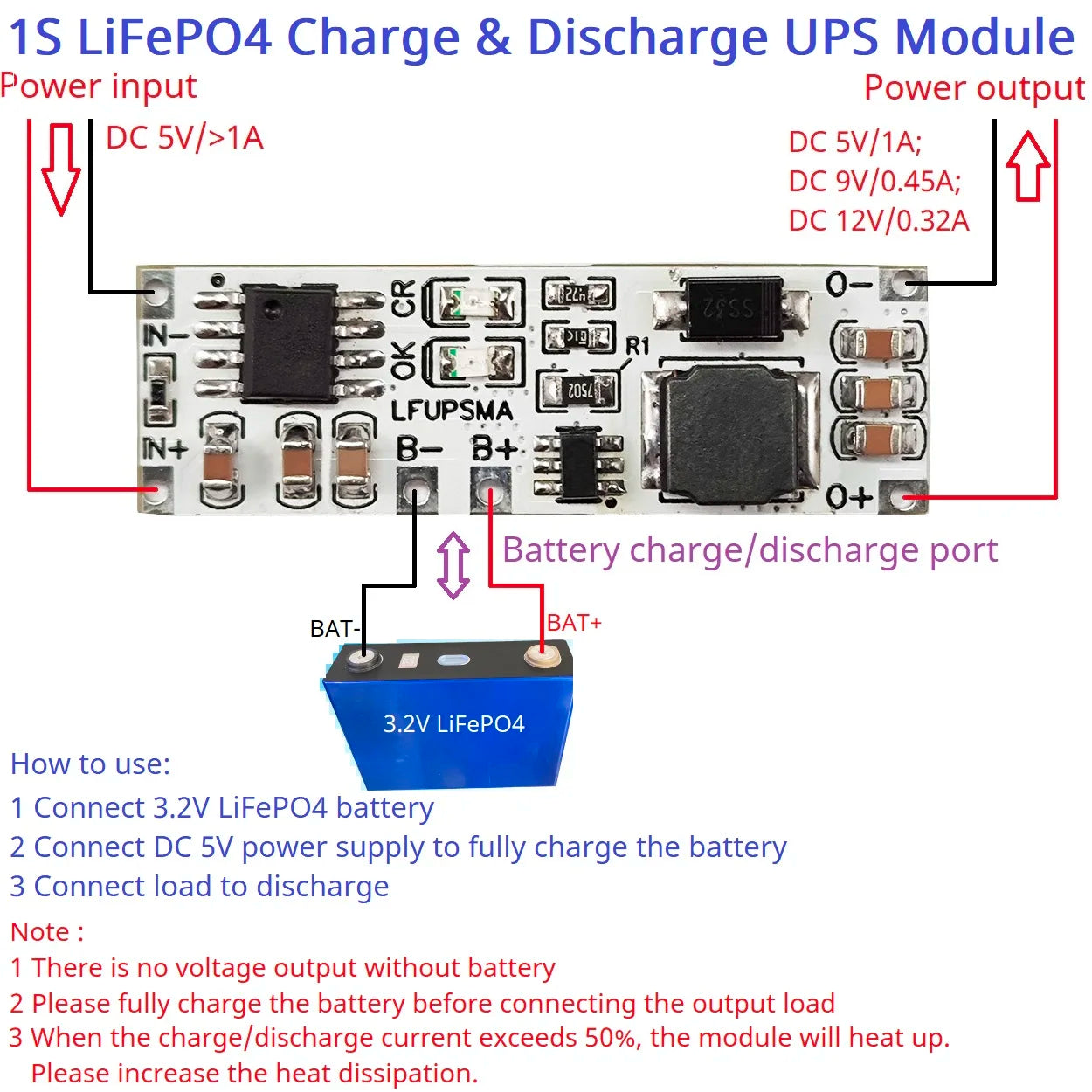 LFUPSMA LiFePO4 3.6V Charger & Booster DC 3.2V to 5V 9V 12V Step-up DC-DC Converter UPS Diy Board for Arduino ESP32 ESP8266 Wifi IOT