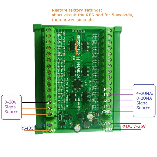 N4AIA08 N4AIB16 N4AIC24 22CH 4-20MA Current & 2CH 0-30V Voltage Input RS485 AI Module 24CH 12-bit ADC Collector Board MODBUS RTU PLC IO
