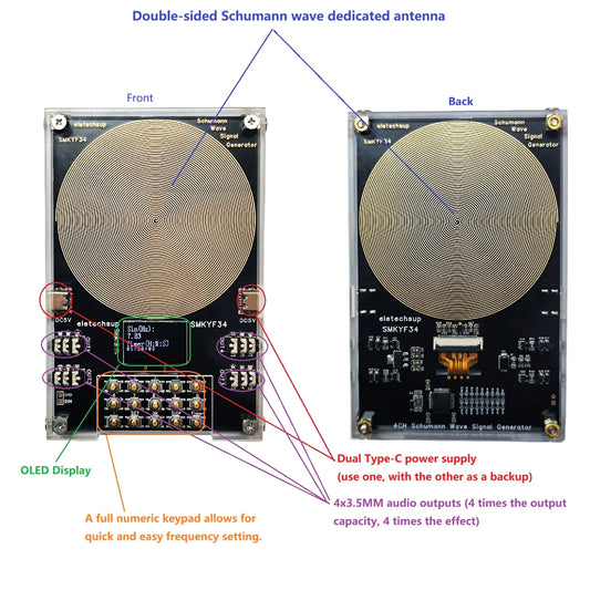 SMKYF34  Schumann Generator 0.01HZ-500KHZ High-precision  4 External Antenna Interface Cascadeable 7.83 Equipment OLED Display Timer