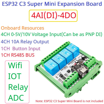 ESC3B04 DC 9V 12V 24V 4AI-4DO 0-10V Analog Input ESP32 C3 Super Mini RS485 Relay Expansion Board Smart Home IOT Simple PLC